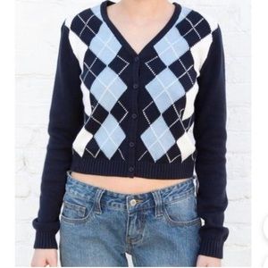 Brandy Melville Elizabeth Argyle Cardigan in navy blue and white